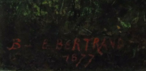 B-E. Bertrand "Mädchen mit Schafen in einer Lichtung" Öl, signiert, datiert 1872 - Bild 7 von 7
