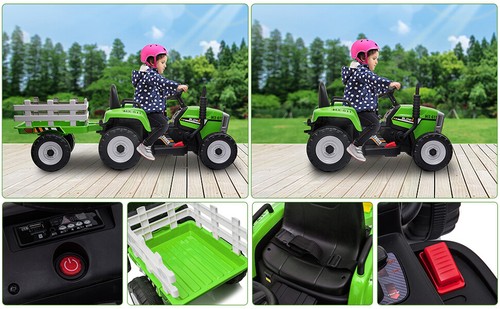 12V Kids Electric Ride On Tractor Car Toy with Trailer 3-Speed w/ Remote Control - Picture 9 of 14