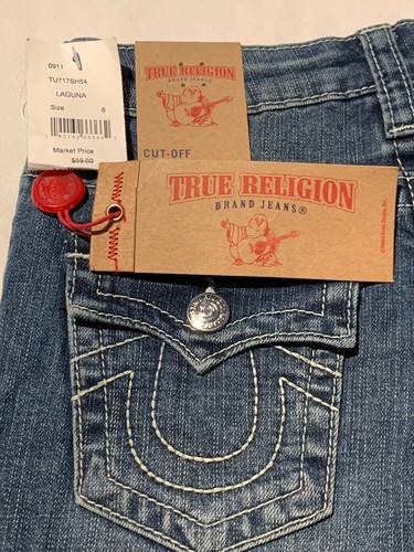 True Religion Slim Cut Off Shorts-Flap Pockets-Laguna Wash-Boy's Size 6-NWT $59 - Picture 5 of 7