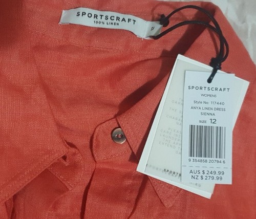 Nuevo con etiquetas Vestido Camisa Midi Sportscraft Anya 100% Lino Naranja Siena S12 PVP249,95 - Imagen 7 de 9
