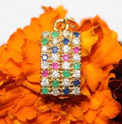 0.50ct Natural natural Diamond 14K Yellow Gold Emerald Sapphire Ruby Pendant - Picture 7 of 9