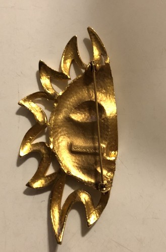Vtg. Brushed Gold Tone Half Sun Face Brooch Pin Casual Corner 1.75 X 3.75” C23 - Picture 2 of 2