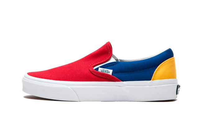 vans slip on red blue yellow