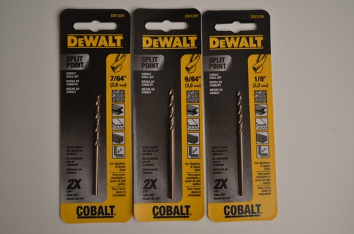 Lot of 3 DEWALT DW1207 7/64", 9/64" & 1/8" Cobalt Split Point Twist Drill Bits  - Picture 1 of 2