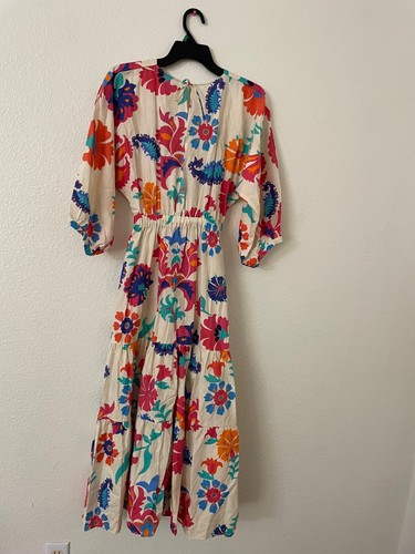 NWT Zara v neck poplin maxi dress multicolor knot detail puff sleeve women small - Picture 7 of 14