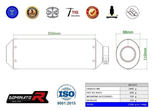 YFZ 450 R 2014 - 2022 Silenciador Escape MX DOMINATOR - Imagen 5 de 5