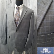 Stafford Men's Blazer Classic Gray Plaid 42R Sport Coat Jacket Double Vented