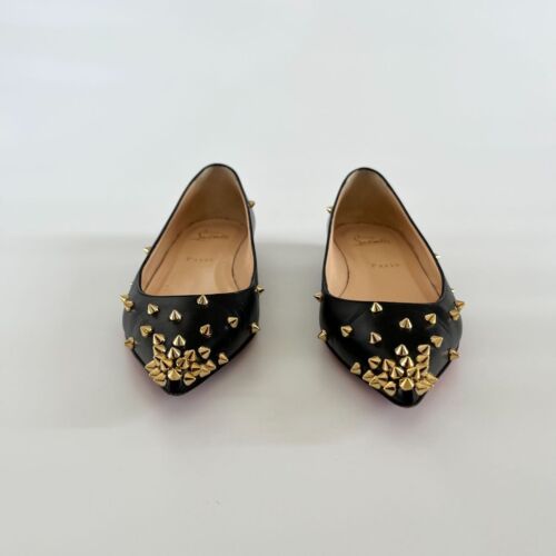 Christian Louboutin black leather spike flats 385 - Picture 3 of 6
