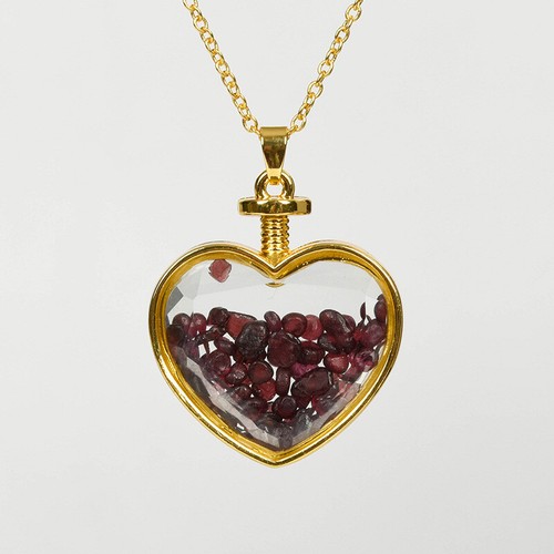 1pcs Natural Garnet Stone Healing Chips Crystal Heart Wishing Bottle Pendant - Imagen 3 de 3