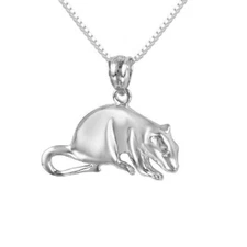 Sterling Silver MOUSE, RAT Pendant / Charm, Made in USA, Italian Box Chain