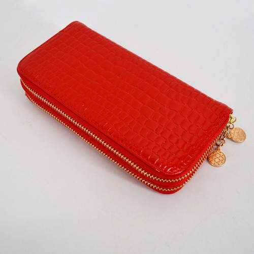 Red Patent Glossy Faux Crocodile Beautiful Fashion Double Zip Wallet - Picture 4 of 10