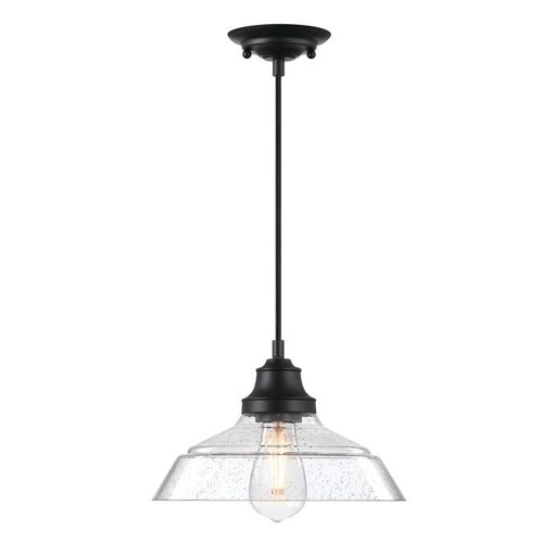 Westinghouse Iron Hill 1-Light Matte Black Shaded Pendant w/ Clear Seeded Glass - Picture 2 of 6