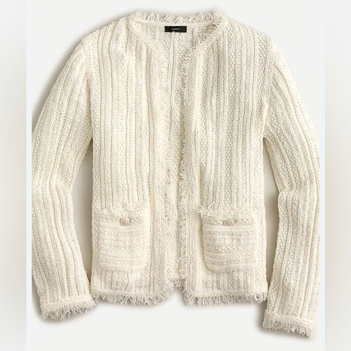 J. Crew - Damen Pullover Jacke mit Fransen - Gr. X-Small fällt groß aus - creme