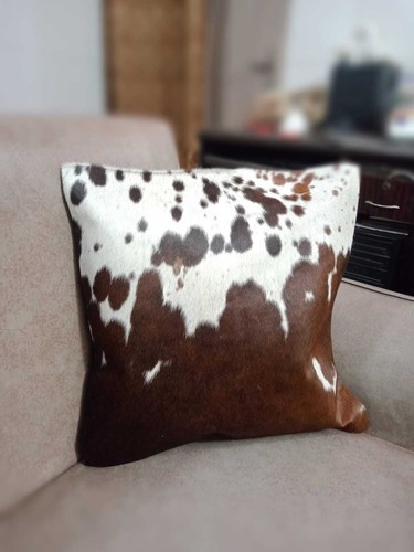 Cow Hide Leather Cushion Cover Cow Hide Hairon Leather Pillow Case (16"x16") - Picture 66 of 73