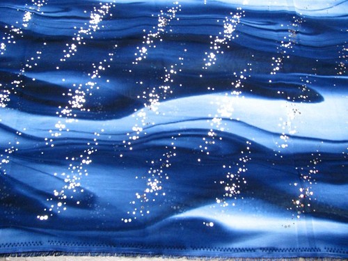 Blue Wave Sheer Scarf Fabric Abstract Reflective Dots 7/8 yd Piece 60” Wide