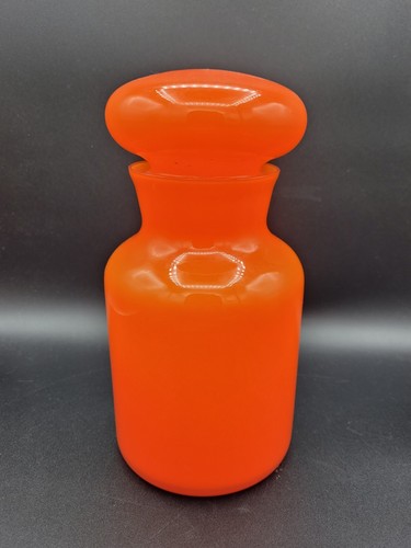 Vintage Orange And White Cased Glass Apothecary Jar Neon Blown Glass Handmade - Picture 2 of 8