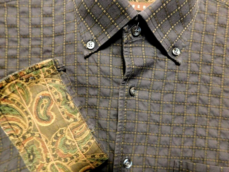 Camisa Robert Talbot Carmel Para Hombres L Oscura Cuadros Larga SL Abotonada Puño Abatible (A6022) Foto 4 de 4