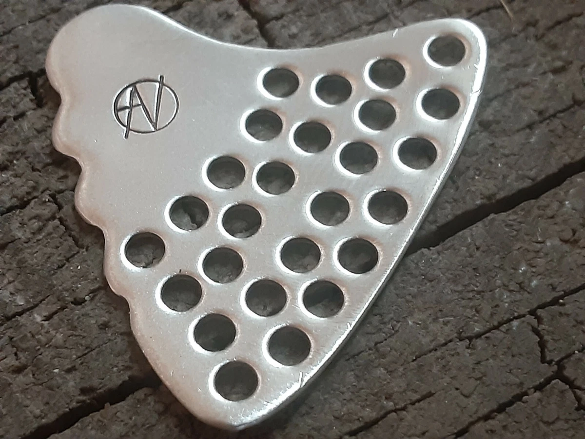 sterling silver guitar pick shark tooth shape with punched holes