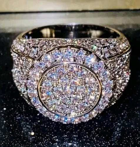 Pinky Men's Round Band Ring 1.2ct Iced CZ VVS 14k White Gold Finish Size 8 - Picture 3 of 6