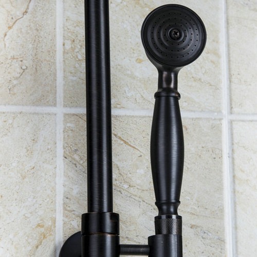 Bathroom Black Oil Rainfall Shower Faucet Wall Mounted Head Hand Spray Mixer Set - Afbeelding 5 van 9