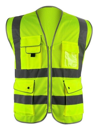 Mesh High Visibility Safety Vest, ANSI/ ISEA 107-2010 With 5 Pockets - Picture 1 of 7
