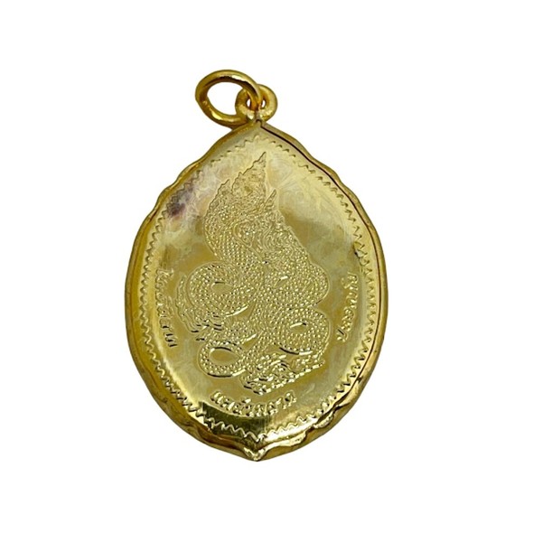 Alternate view of Srisuttho Green Serpent Naga Water Deity Amulet Pendant Gold Plated Frame