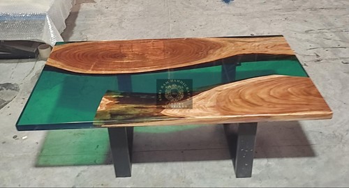 Green Epoxy River Dining Table Live Edge Wood Coffee Table Epoxy Resin Furniture - Picture 4 of 8