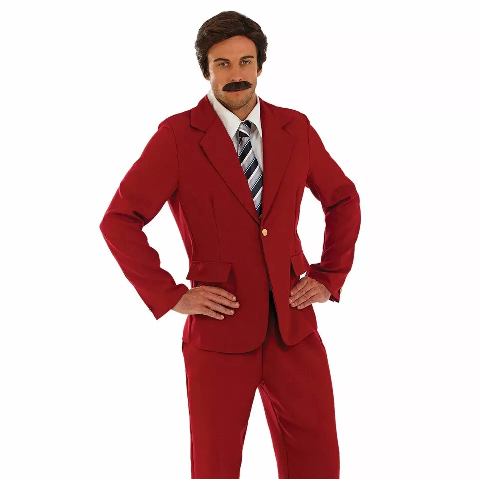 Hombre Lector de Noticias Disfraz Adulto Ron Borgoña Traje Años 70 Ancla Hombre Traje M L XL Foto 2 de 4