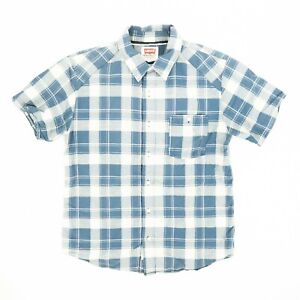 Levi-039-s-Men-039-s-Button-Front-Shirt-Plaid-Short-Sleeve-Cotton-Blue-White-Size-Large
