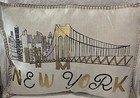 New York Skyline Ivory Metallic Gold Black Rectangular Throw Burlap Pillow 14x20
