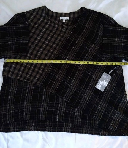 Habita Clothes To Live In Women's Top XXL Pullover Mixed Brown Black Plaid - Picture 4 of 8