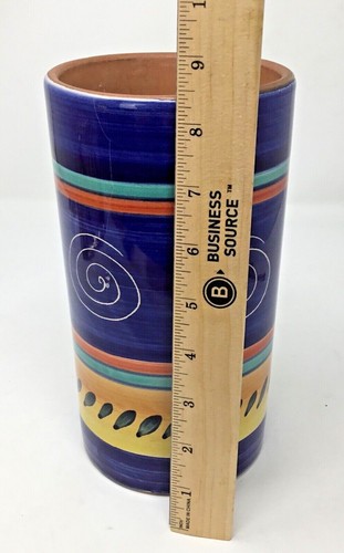 Pier1 Italian Swirl Terracotta Blue Vase Wine Cooler Utensil Holder Damage Read - Picture 8 of 12