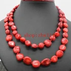 Fashion Natural 8-10mm Irregular Red Coral Gemstone Necklace 36"