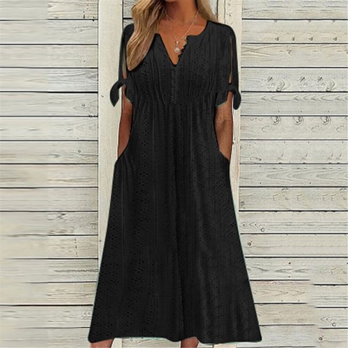 Ladies V Neck Long Dresses Women Summer Holiday Hawaiian Short Sleeve Sundress - Picture 5 of 11