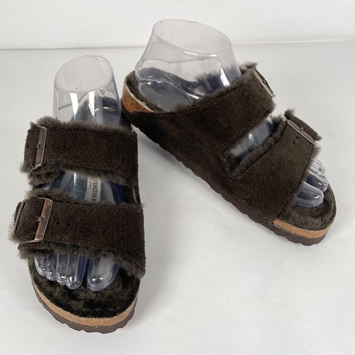 Birkenstock Arizona Lammfell Sandalen Damen Größe 37 US 6 Braun Wildleder Schuhe - Bild 2 von 10