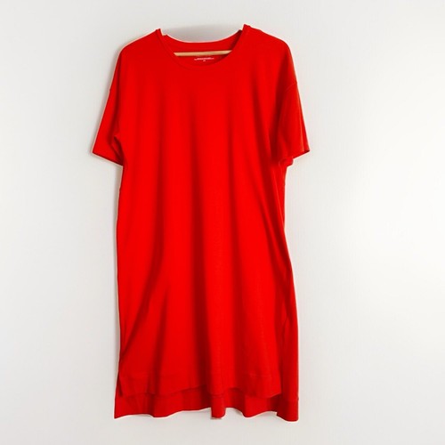 Eileen Fisher Women Shirt Dress Large Red Organic Cotton Short Sleeve Minimalist