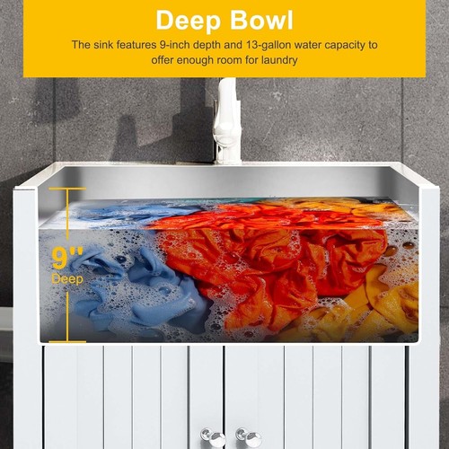 24-Inch Laundry Stainless Steel Sink with Cabinet and Pull-Out Sprayer Faucet - Picture 4 of 9