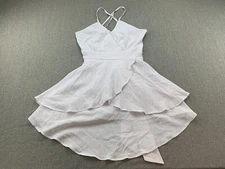 Fit Flare Skater Dress Womens Size M White Layered Skirt Spaghetti Strap Flowy