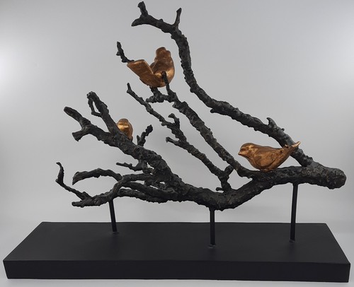 Dessau Home Vintage große Stahlskulptur Vögel Holzsockel 20x6x15 cm Dekor - Bild 8 von 12