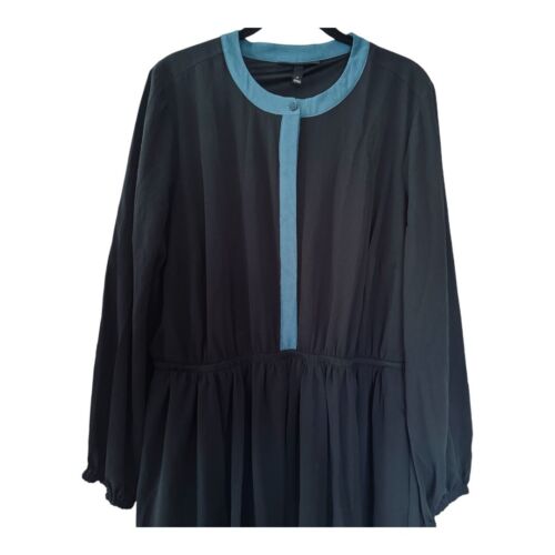 New Lane Bryant Geo Print Midi Shirt Dress with pockets black teal Size 14 - Picture 4 of 6