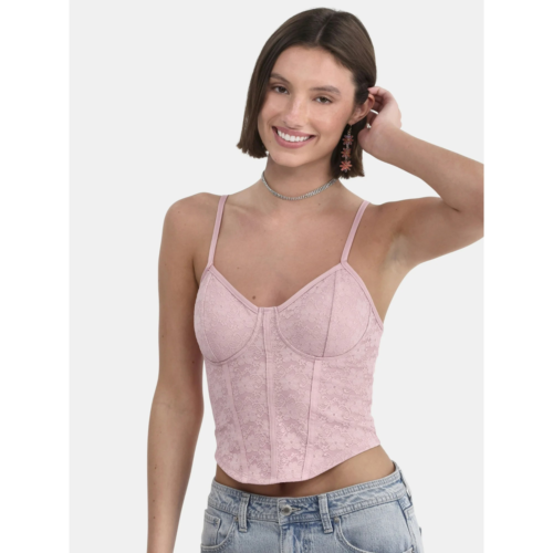 Top bustier pizzo senza confini donna taglia 2XL 20 rosa nebbia rosa cinturino regolabile - Foto 14 di 14