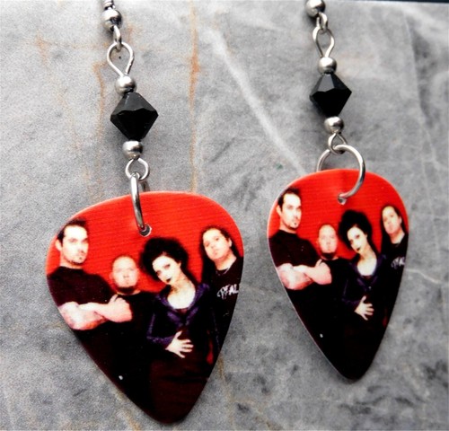 Evanescence Group Picture Guitar Pick Earrings with Black Swarovski Crystals - Picture 2 of 5