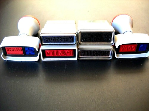 **SIX ASSORTED INK PAD RUBBER STAMPS,RECEIVED/COPY/PAID/CANCELLED/NETT 30 DAYS** - Picture 2 of 4