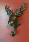 Deer Head Stag Head Wall Hook Hanger, Rustic Cast Iron , Large w/Mounting Screws