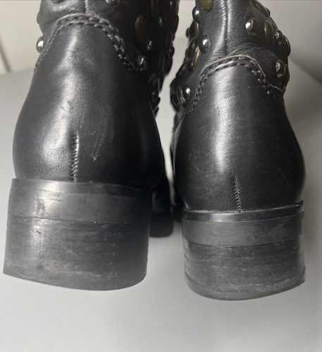 Michael Kors Studded Leather Boots Women 7 Black Motorcycle Biker Buckle Slip On - Picture 14 of 15