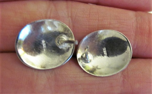 Vintage Sterlingsilber 925 oval schwarzer Onyx Modernist 5/8" x 1/2" Ohrringe 3,46 Gramm - Bild 5 von 5