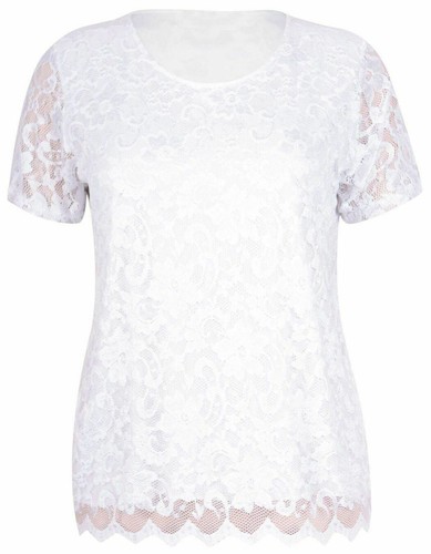 NEW WOMENS LADIES SHORT SLEEVE PLUS SIZE STRETCH FLORAL LACE BLOUSE T-SHIRT TOP - Picture 7 of 7