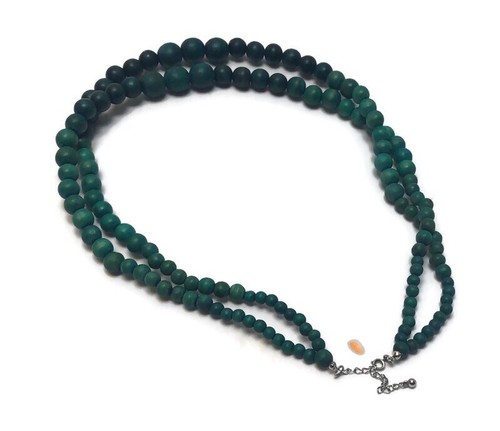 Green Beaded Double Strand Necklace AA - Picture 2 of 6