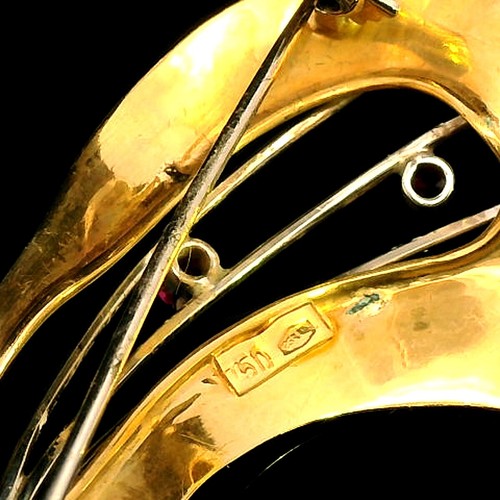 18ct Yellow & White Gold Spray Brooch with 3 Crafted Ruby Gemstones - 第 13/15 張圖片