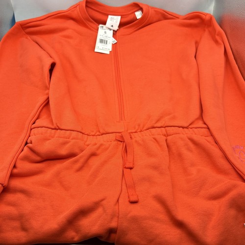 Adidas Valentine's Day Red Jumpsuit Neon Bright Heart Jump Suit Womens Small - Picture 1 of 18